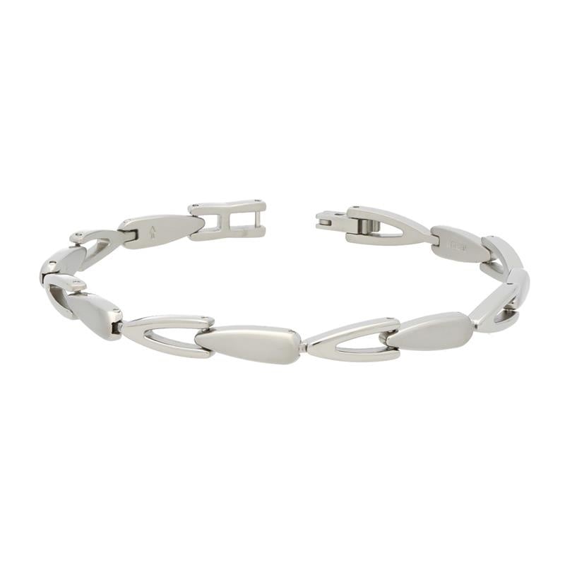 De Boccia Titanium Armband NL 03033-01 van Boccia, met gladde, langwerpige ovale schakels en een sluiting, wordt afgebeeld op een effen witte achtergrond.