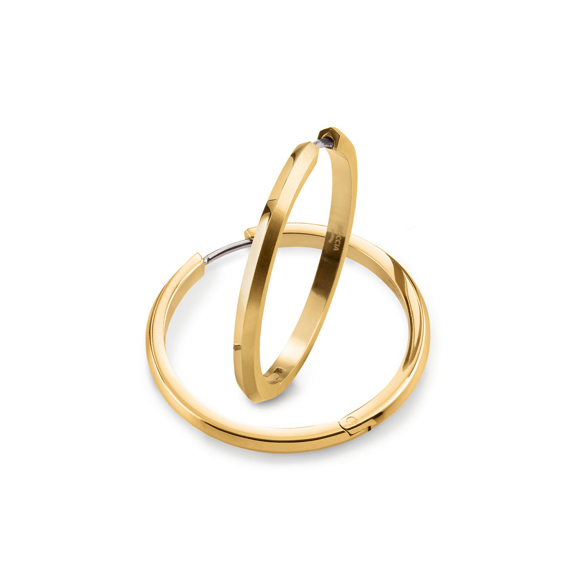 Gouden titanium oorringen met een strakke, ronde vorm en een glanzende afwerking.