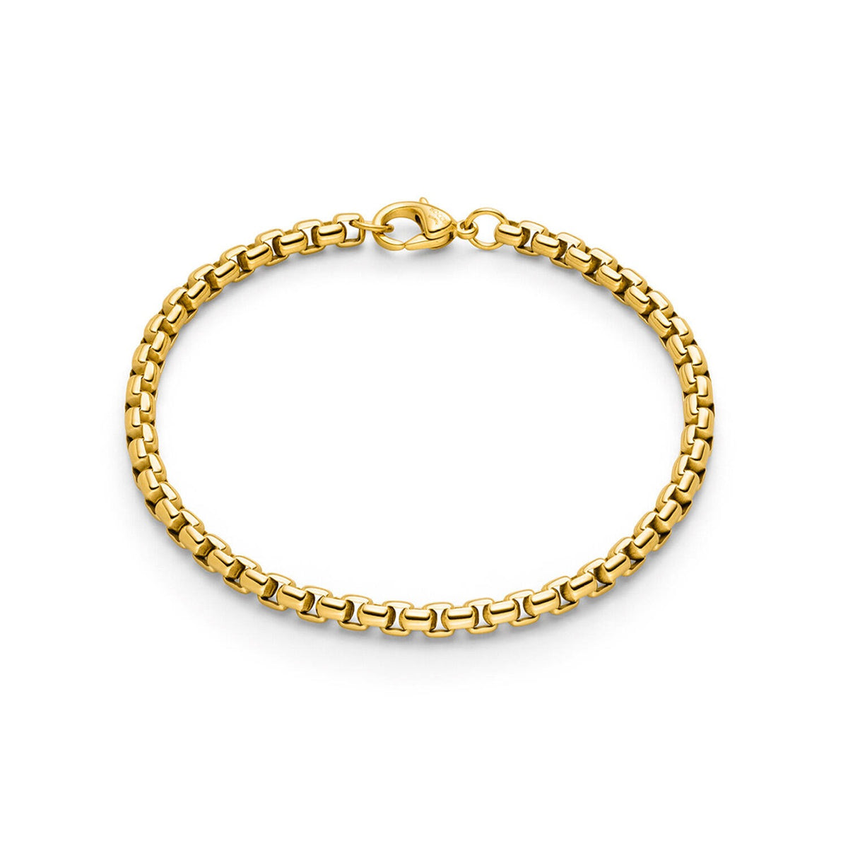 Titanium schakelarmband in goudkleur, 18 cm lang met een stevige sluiting.