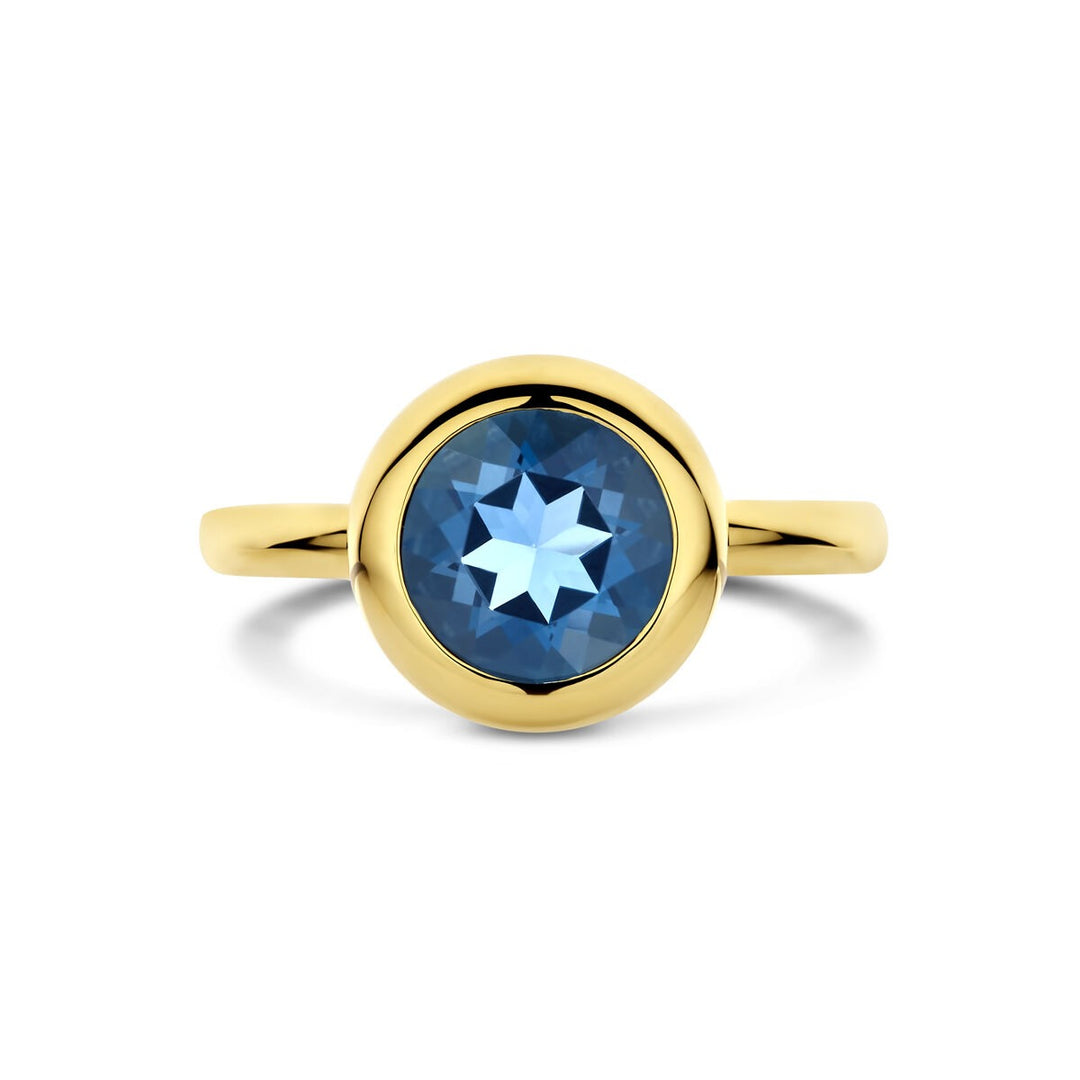 Gouden dames ring met London Blue topaas – 14k geelgoud