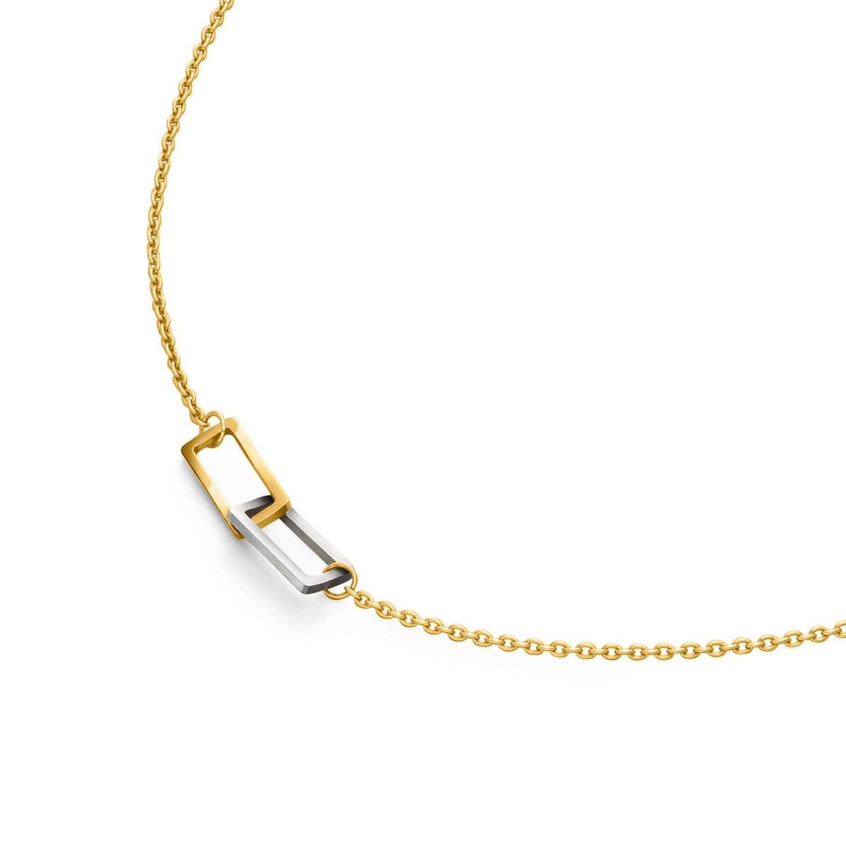 Gouden titanium collier van 49 cm met een zilveren sluiting in de vorm van een gesp.