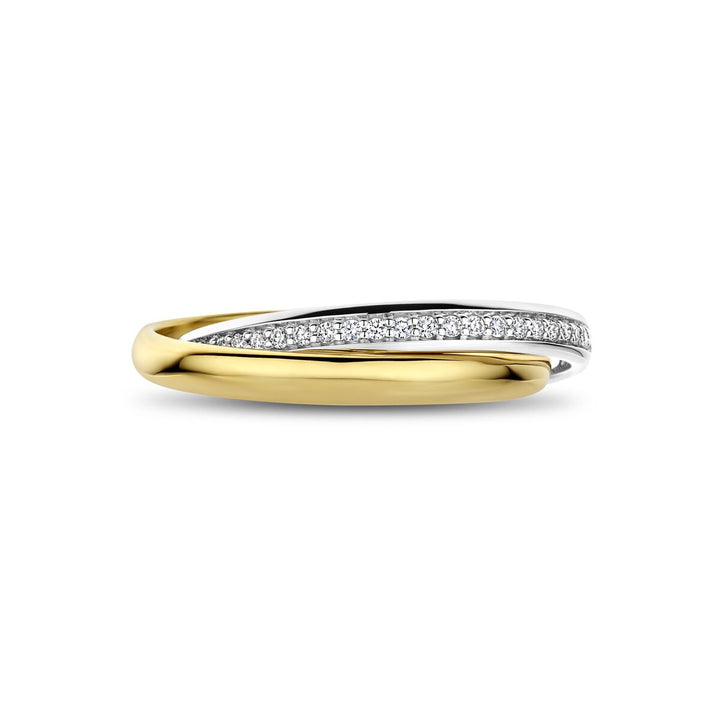 14k Bicolor geel- en witgouden ring met diamant