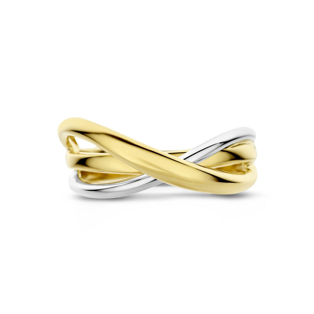 Bicolor dames ring 14k geel- en witgoud – 8,5 mm breed