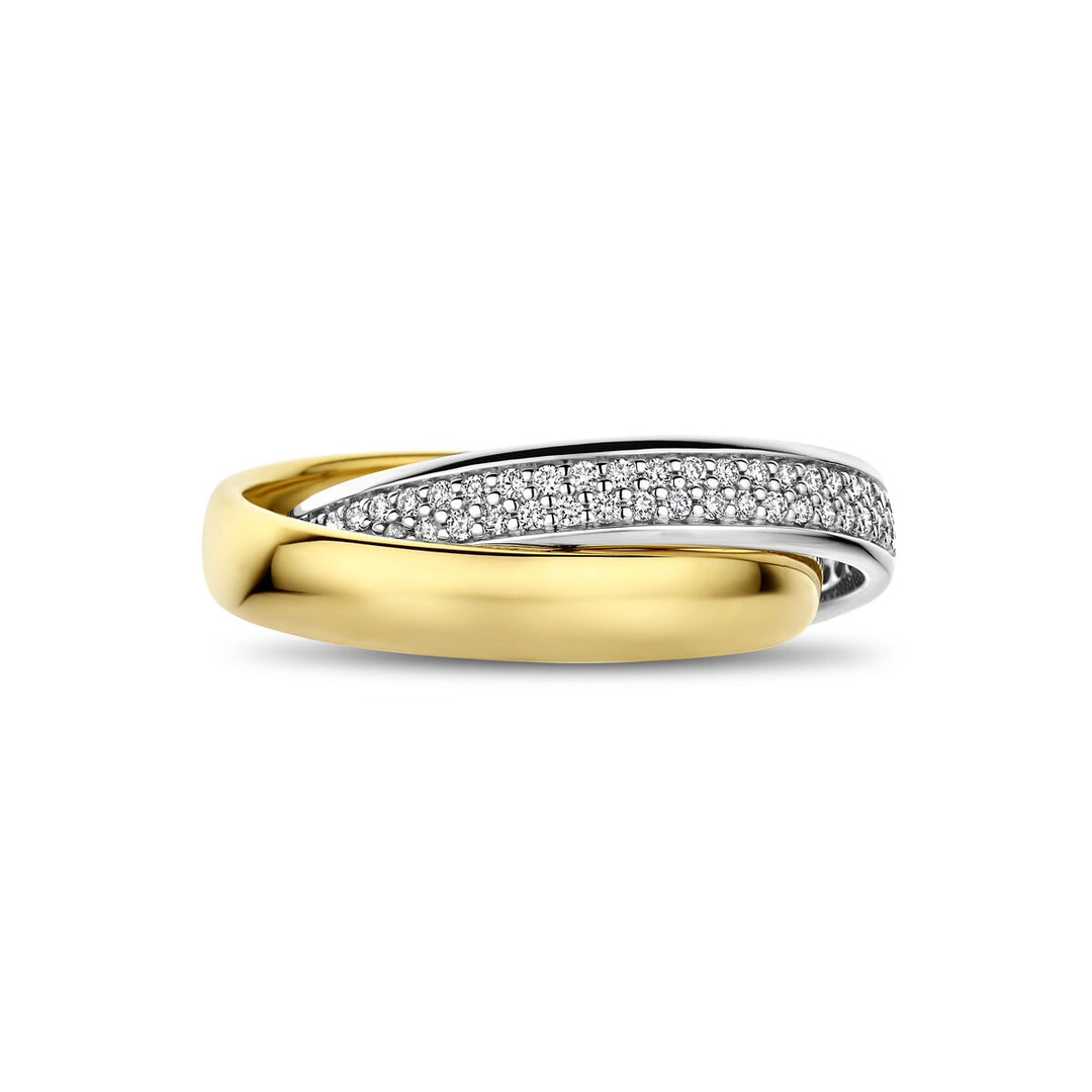 14k Bicolor geel- en witgouden ring met diamant