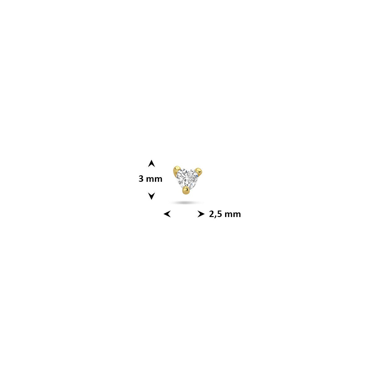 Verguld zilveren flat back piercing hartje met zirkonia – 925 zilver