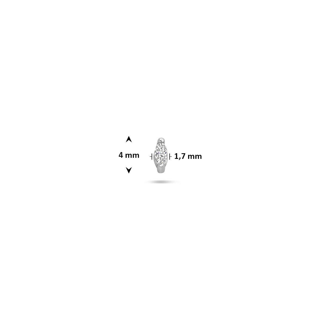 Gerhodineerd zilveren flat back piercing met ovale zirkonia – 925 zilver