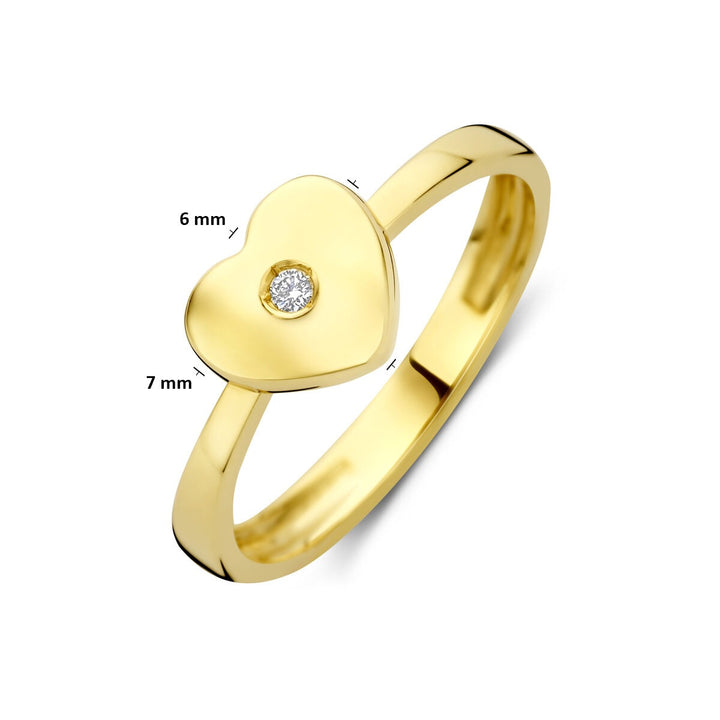 14k geelgouden kinder ring met hartje en lab grown diamant