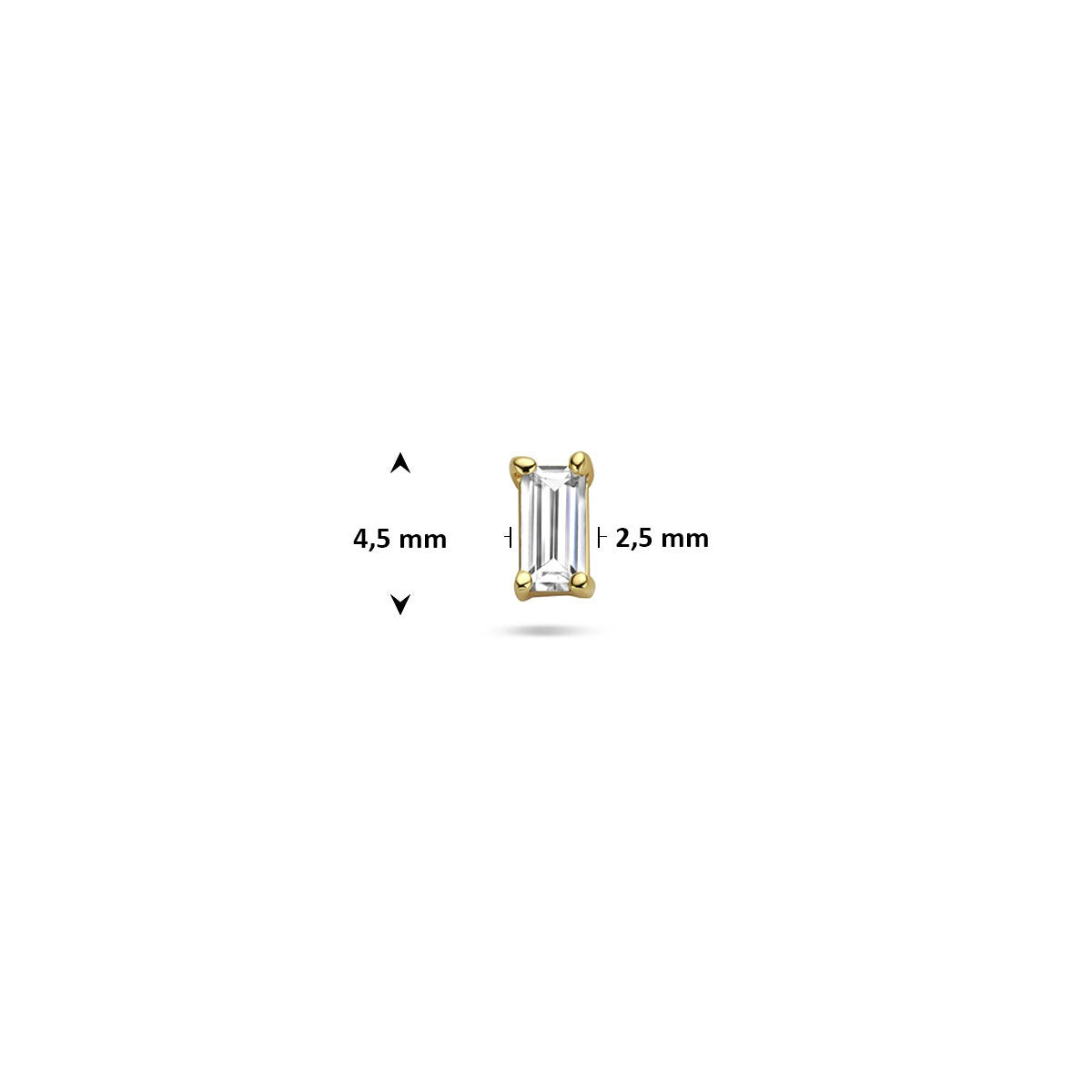 Verguld zilveren flat back piercing met baguette zirkonia – 925 zilver
