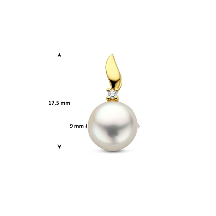 Gouden hanger met diamant en parel – 14k geelgoud