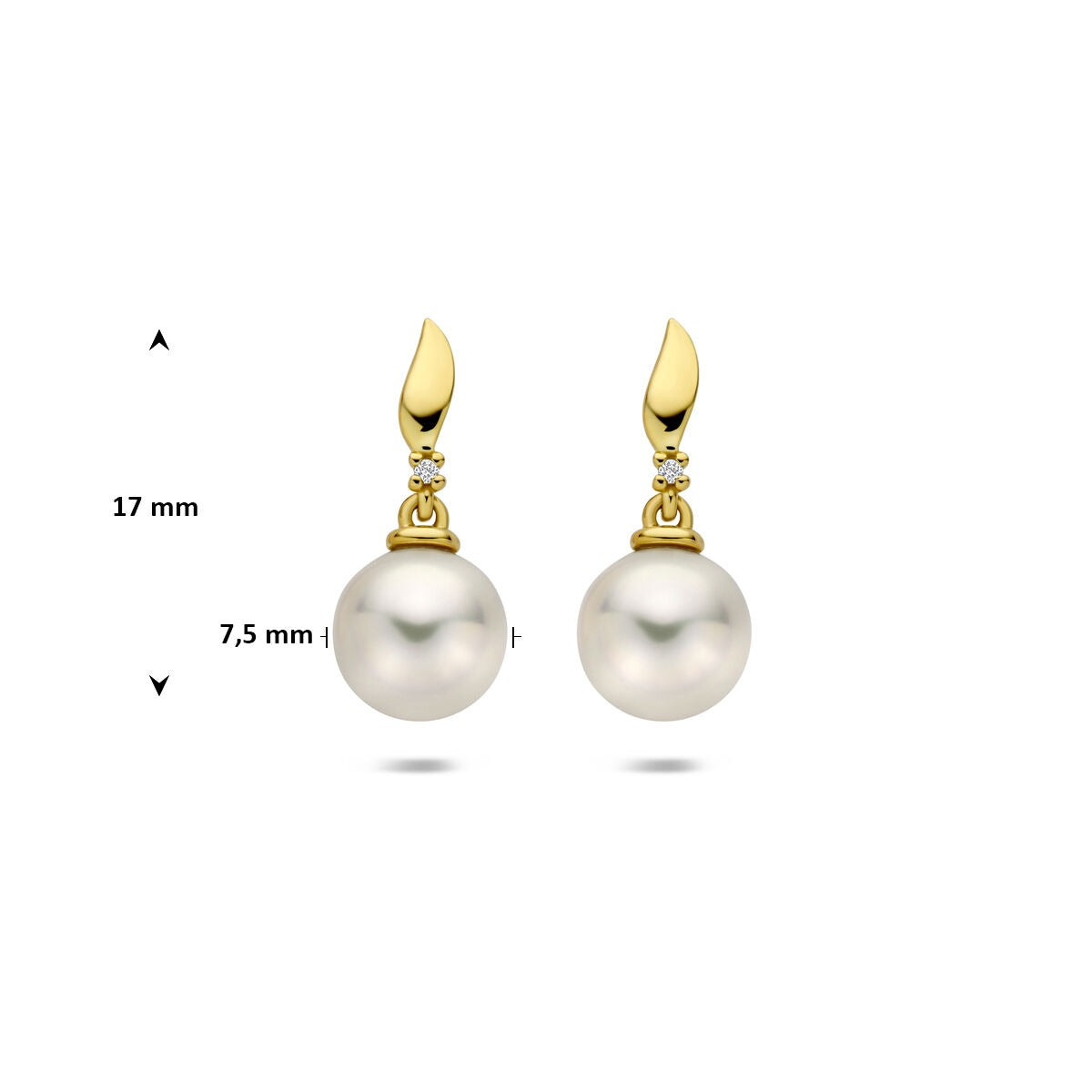 Gouden oorhangers met diamant en parel – 14k geelgoud