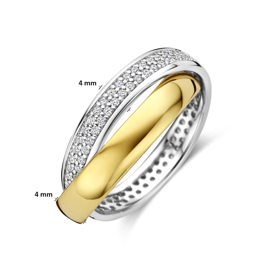 14k Bicolor geel- en witgouden ring met diamant