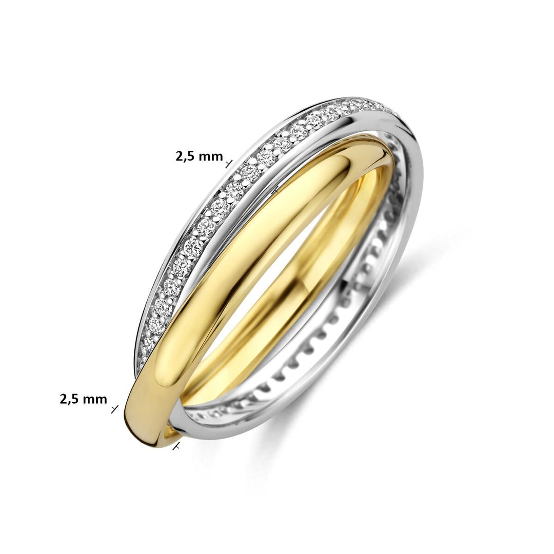 14k Bicolor geel- en witgouden ring met diamant