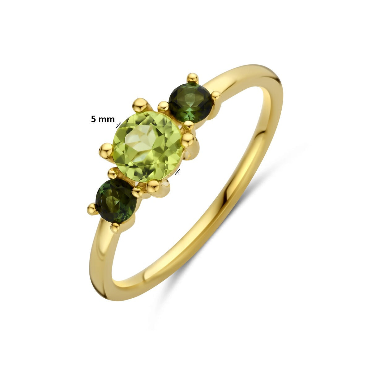 Gouden dames ring met peridoot en toermalijn – 14k geelgoud