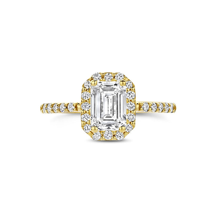 14k Geelgouden ring met emerald cut lab grown diamant – inclusief certificaat