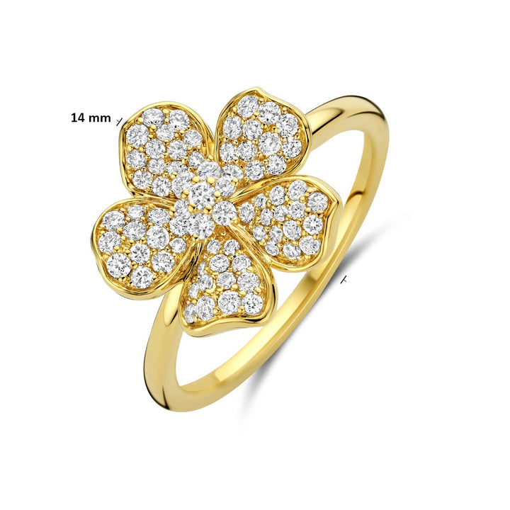 Gouden dames ring met bloem en diamant – 14k geelgoud