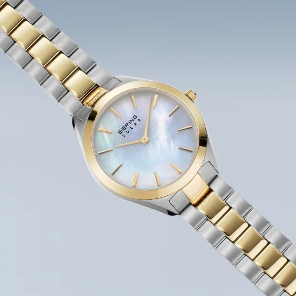 Bering horloge dames – Solar, bicolor zilver-goud