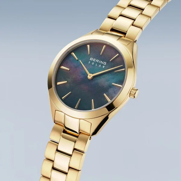 Bering horloge dames – Solar met blauwe parelmoer wijzerplaat