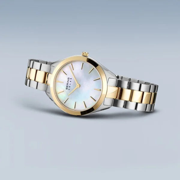 Bering horloge dames – Solar, bicolor zilver-goud