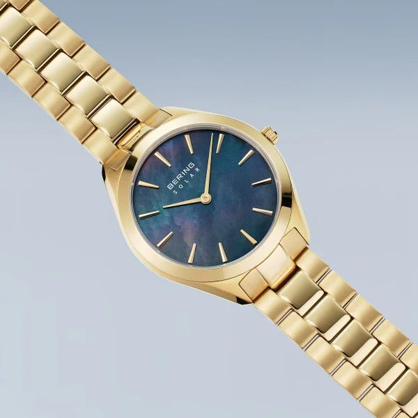 Bering horloge dames – Solar met blauwe parelmoer wijzerplaat