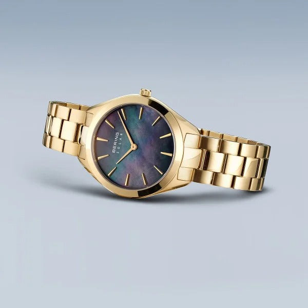 Bering horloge dames – Solar met blauwe parelmoer wijzerplaat