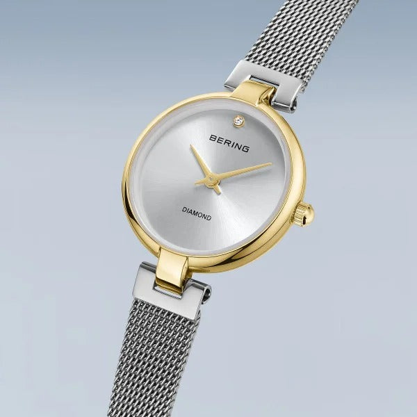 Bering horloge dames – Classic, goudkleurig met zilveren Milanese band
