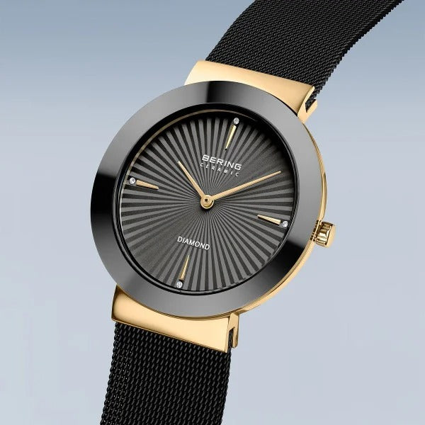 Bering horloge dames – Ceramic, goudkleurig met diamantdetails