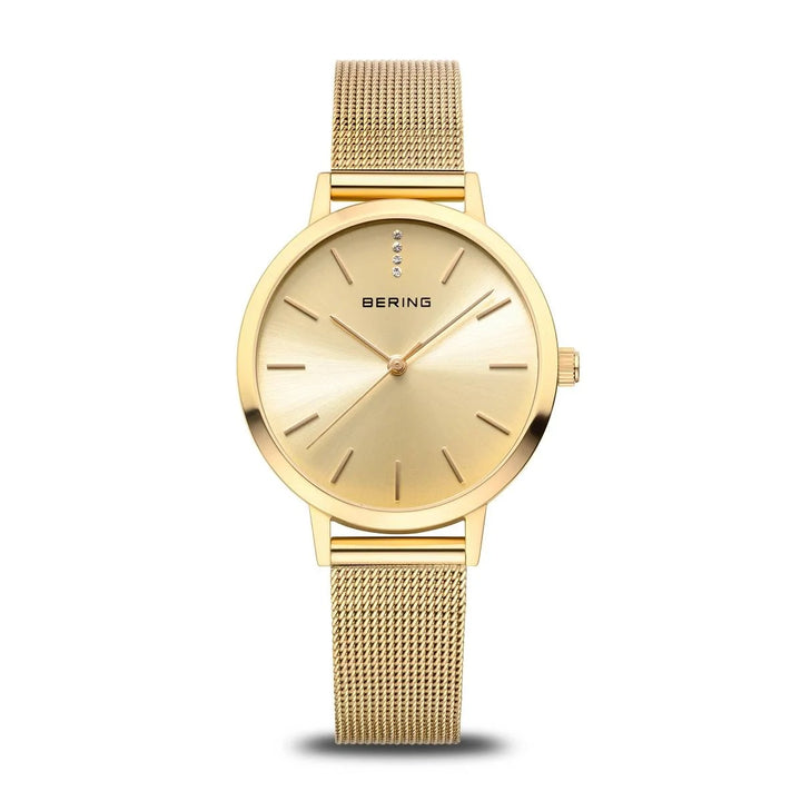 bering dames horloge goudkleurige wijzerplaat 13434-333