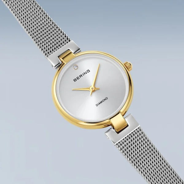 Bering horloge dames – Classic, goudkleurig met zilveren Milanese band
