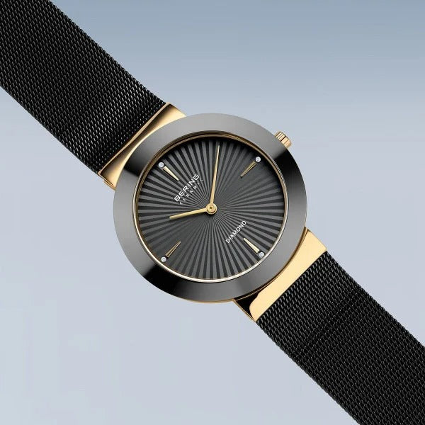 Bering horloge dames – Ceramic, goudkleurig met diamantdetails