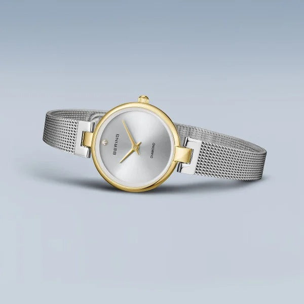 Bering horloge dames – Classic, goudkleurig met zilveren Milanese band
