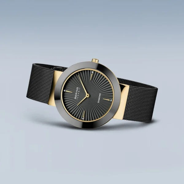 Bering horloge dames – Ceramic, goudkleurig met diamantdetails