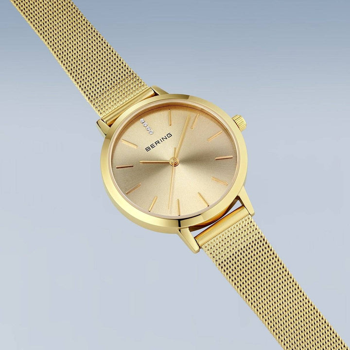 bering dames horloge goudkleurige wijzerplaat 13434-333