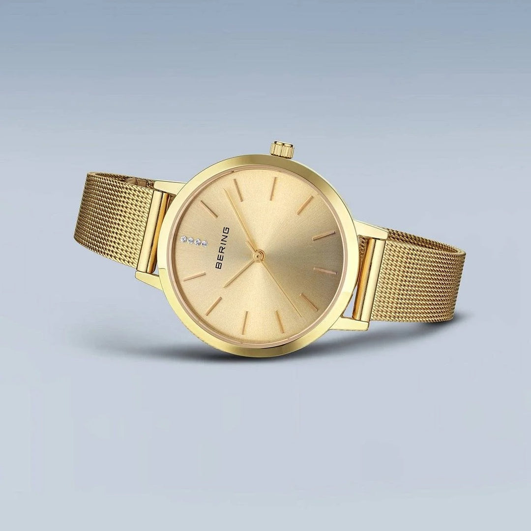 bering dames horloge goudkleurige wijzerplaat 13434-333