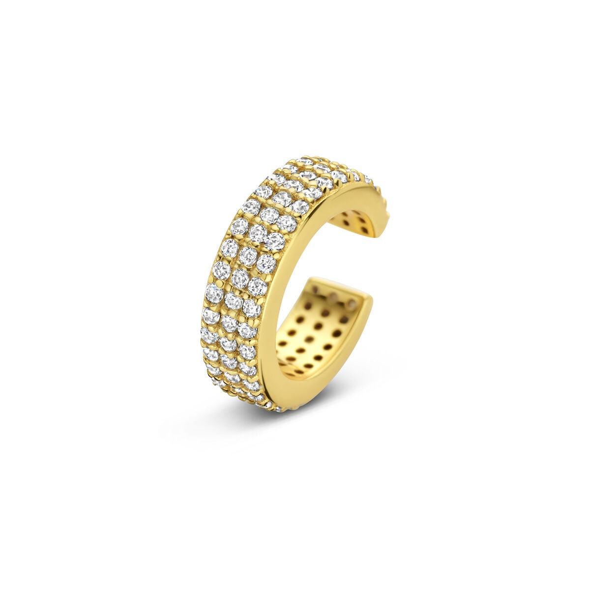 Verguld zilveren ear cuff met een rij zirkonia-steentjes voor subtiele glamour.