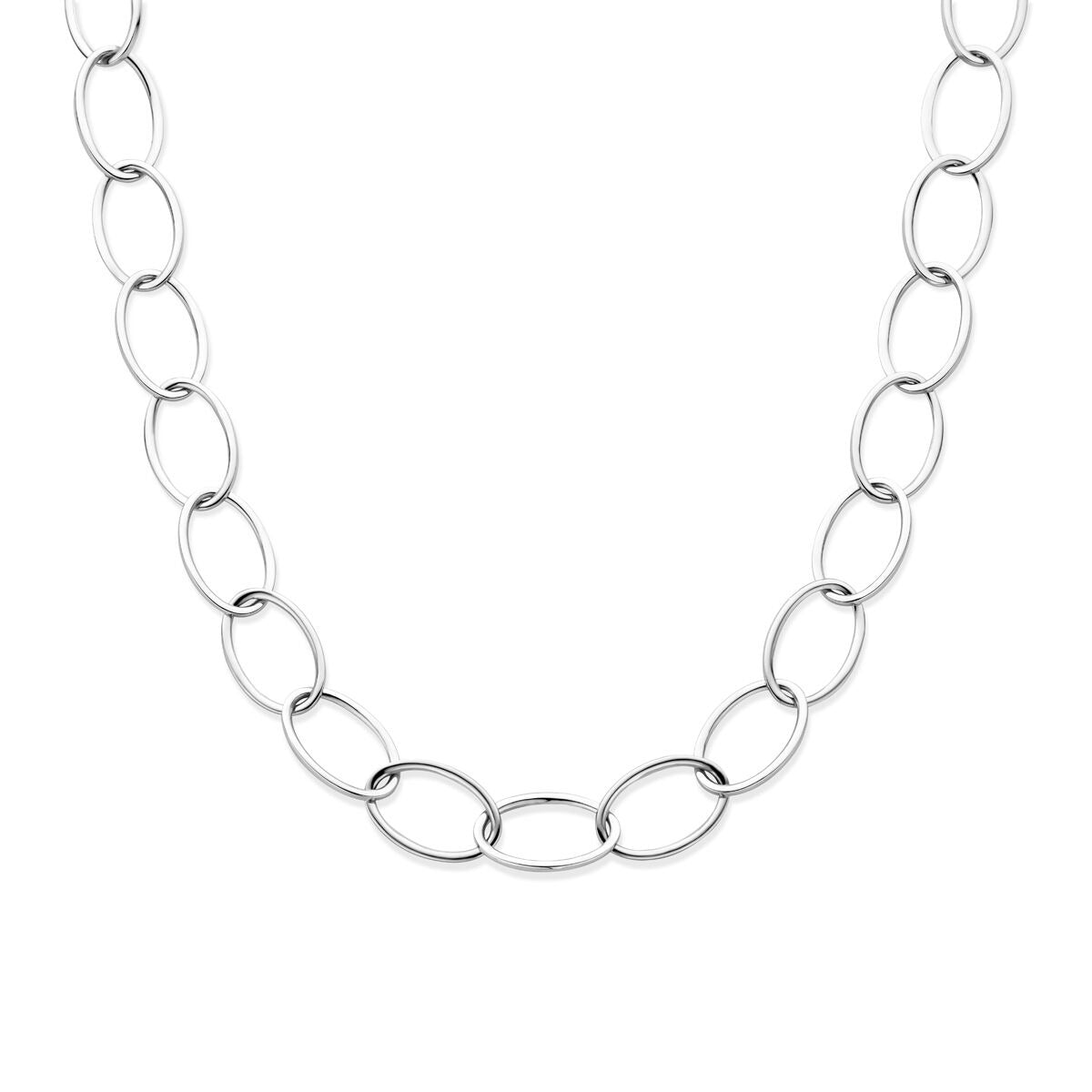 Zilveren gerhodineerde dames armband met anker schakels, 16 mm breed en 45 cm lang.