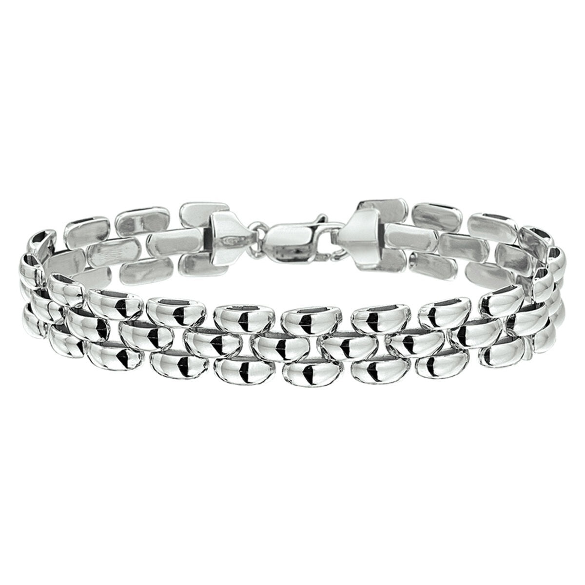 Zilveren armband met panterdesign, gerhodineerd 925, met een dubbele schakelstructuur.