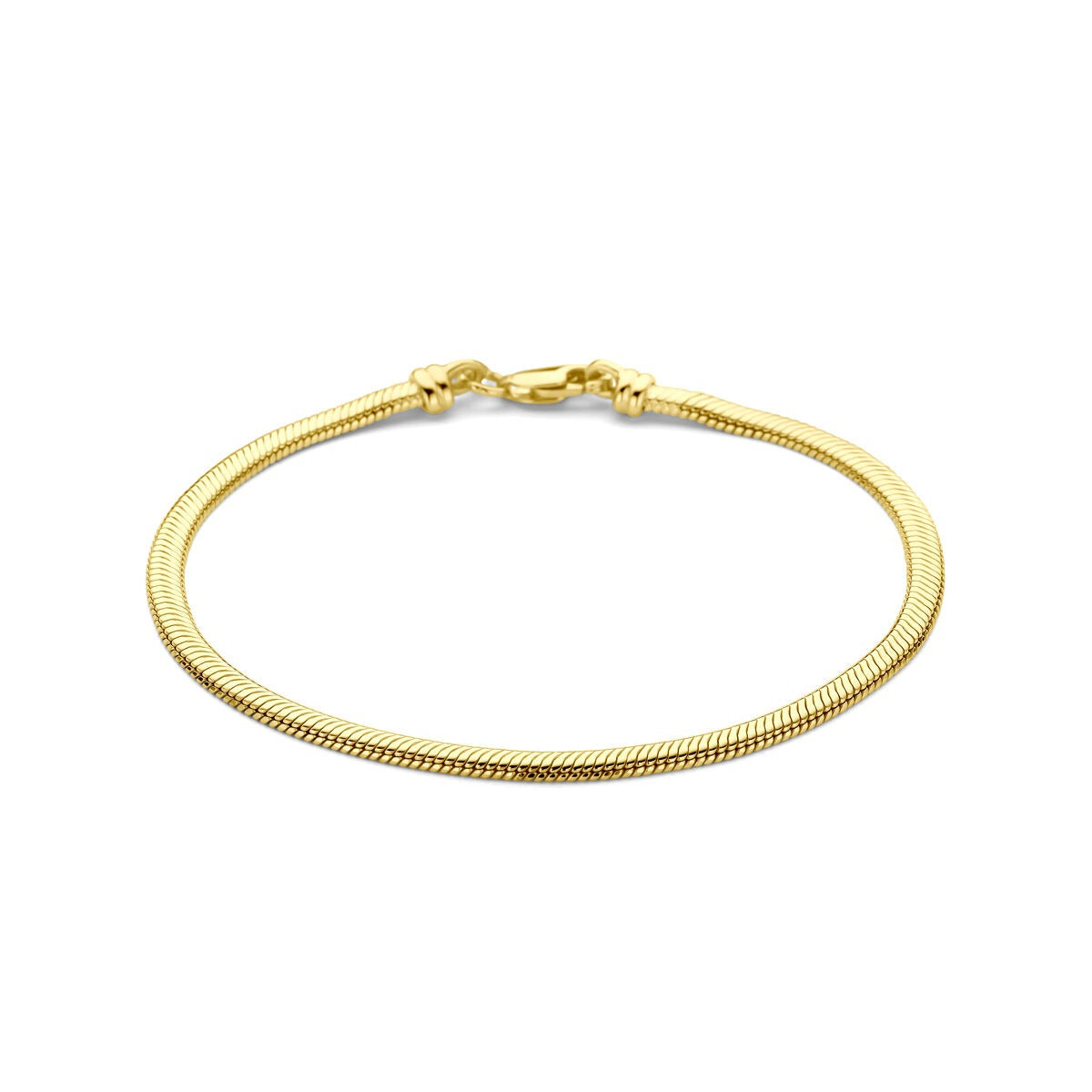 Geelgouden slangenarmband met een glanzende afwerking en een zilveren kern.