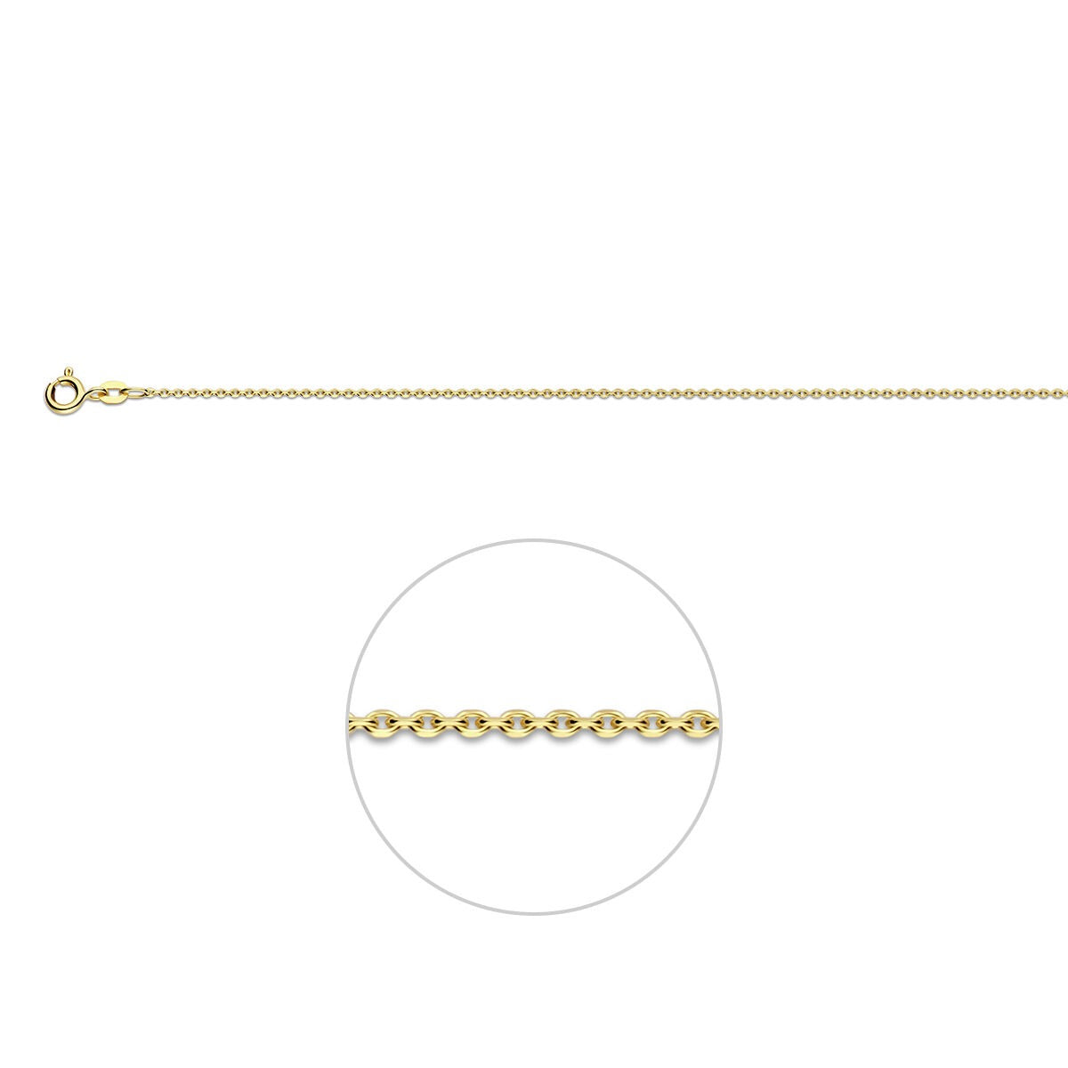 9k gouden ketting zonder hanger met gediamanteerde anker schakels.