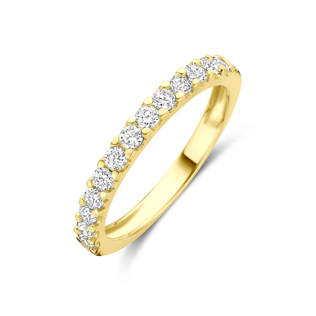 Geelgouden ring met een rij van ronde, lab grown diamanten van 0.50ct.