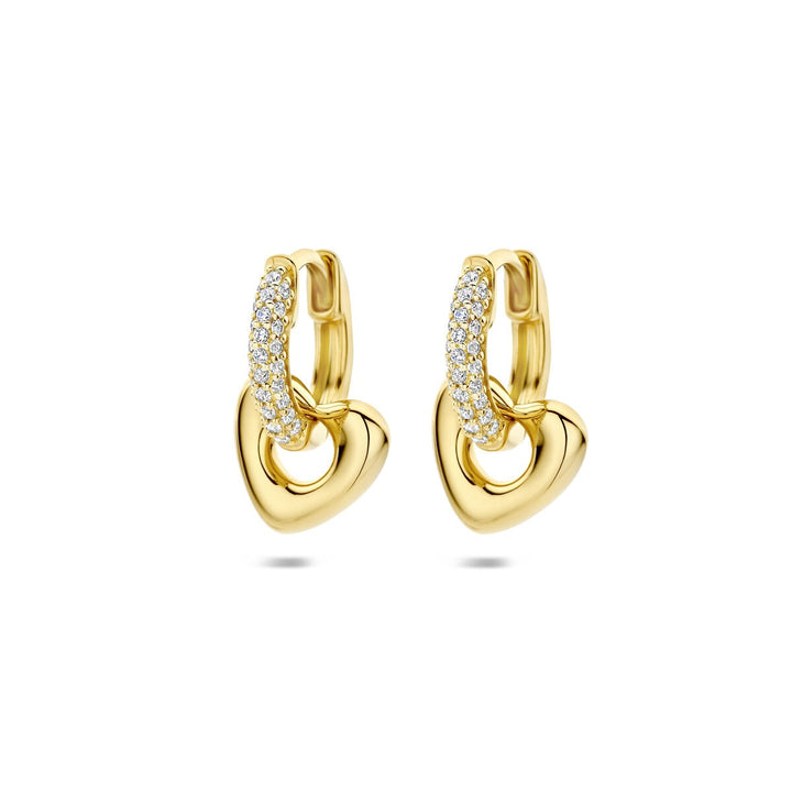 Verguld Zilveren Oorringen met Hartje en Zirkonia