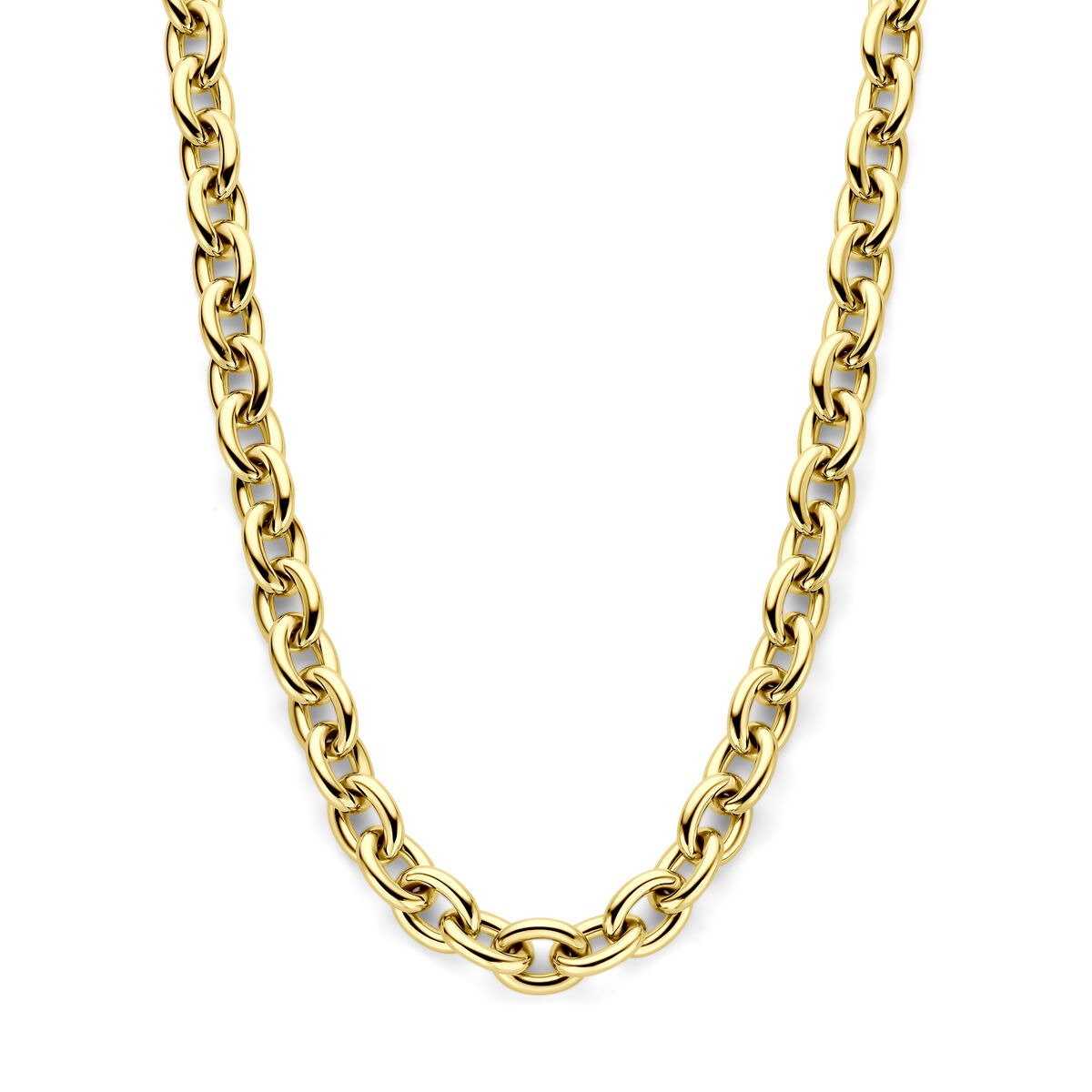 Gouden collier van 14k met anker schakels, een stevige schakelstructuur.