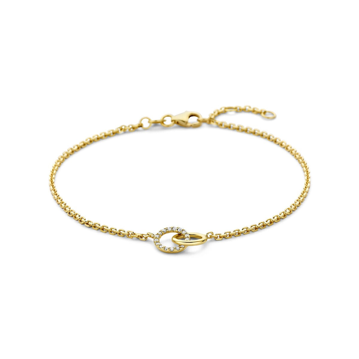 Geelgouden armband met lab grown diamant van 0.09 ct, fijne schakels en een ronde sluiting.