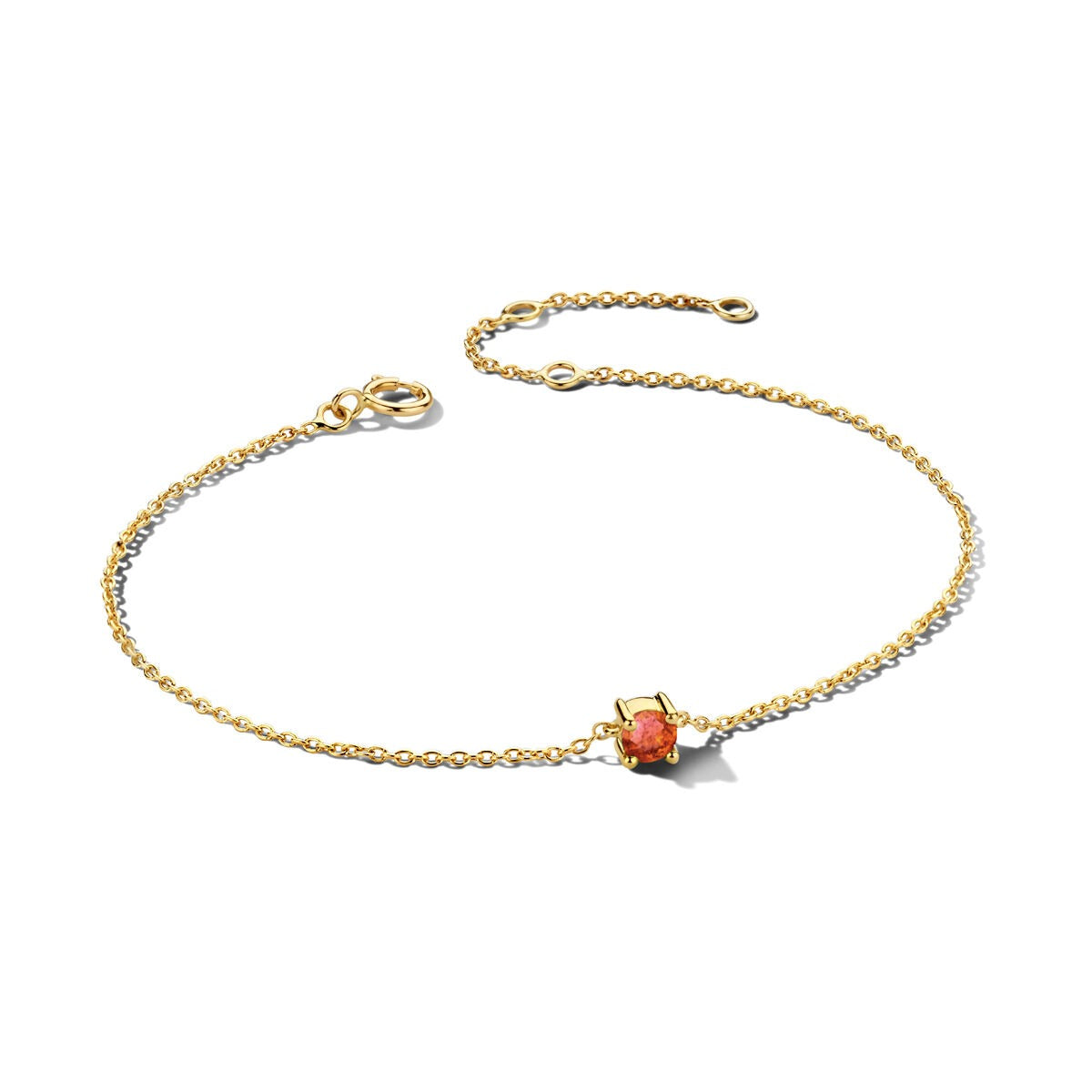 Geelgouden armband met een citrien geboortesteen, fijne schakels en een verstelbare sluiting.