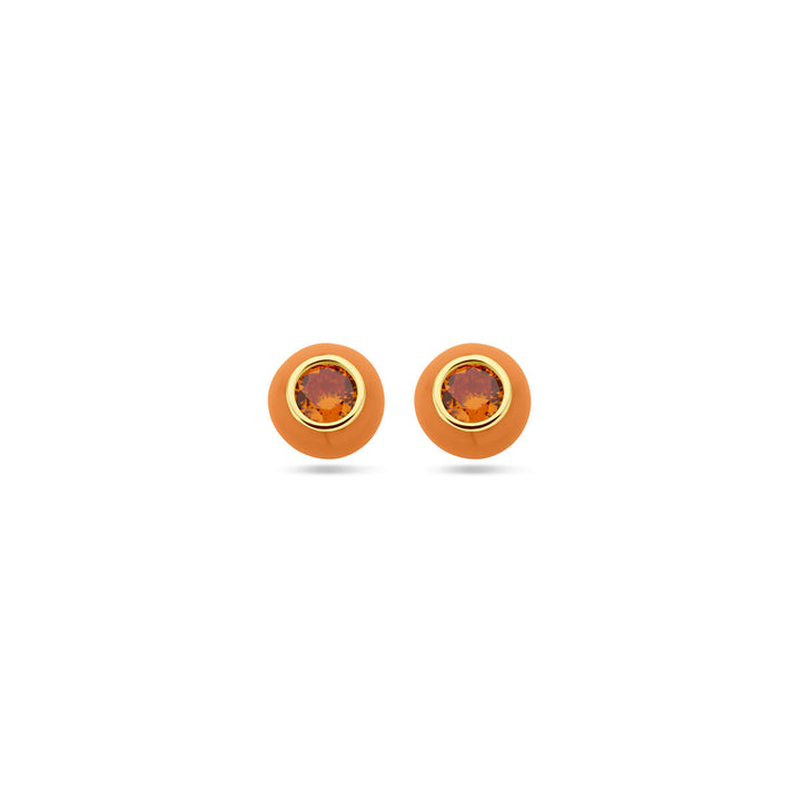 ear studs orange enamel and zirconia 1 micron silver gold plated (yellow)