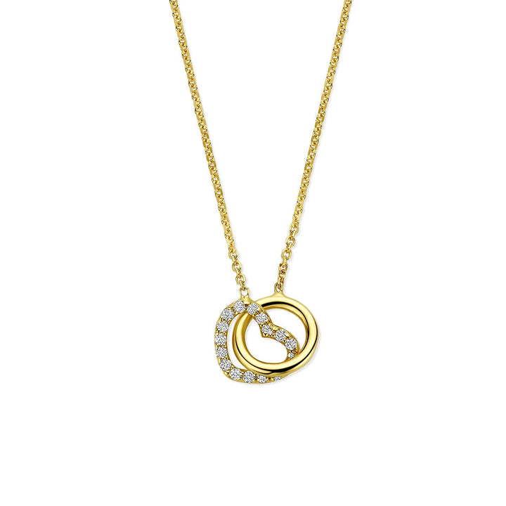 14k Geelgouden ketting met hartje en rondje, bezet met lab grown diamant 0.09ct
