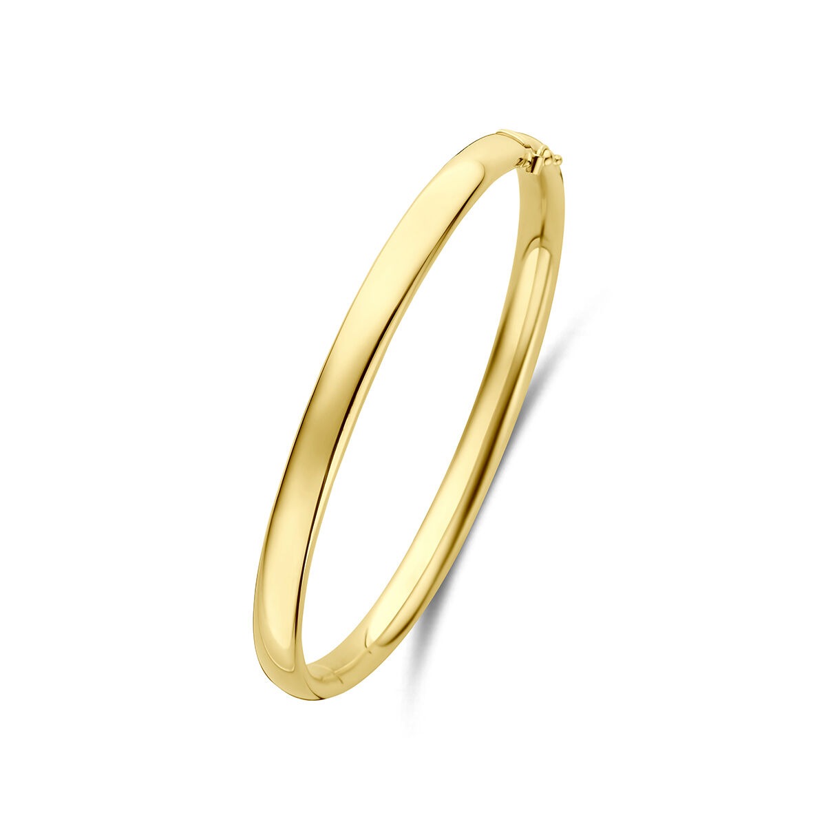 Geelgouden bangle armband met een gladde, strakke afwerking en een eenvoudige, tijdloze vorm.