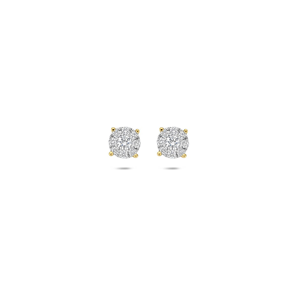 Bicolor oorknoppen van 14k goud met een diameter van 5mm, bezet met diamanten van 0.25ct.