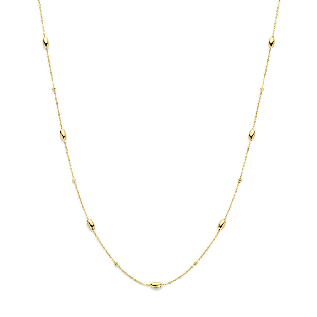 14k Geelgouden collier met bolletjes en staafjes