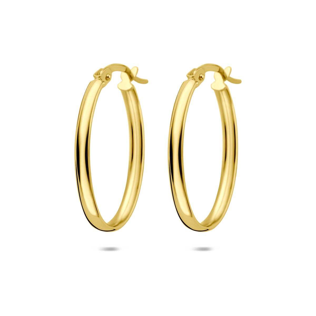 Geelgouden oorringen van 14k met een diameter van 24 mm en een glanzende afwerking.