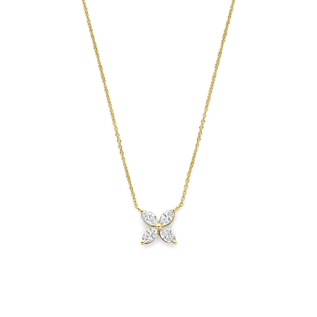 14k Geelgouden collier met lab grown diamant bloem